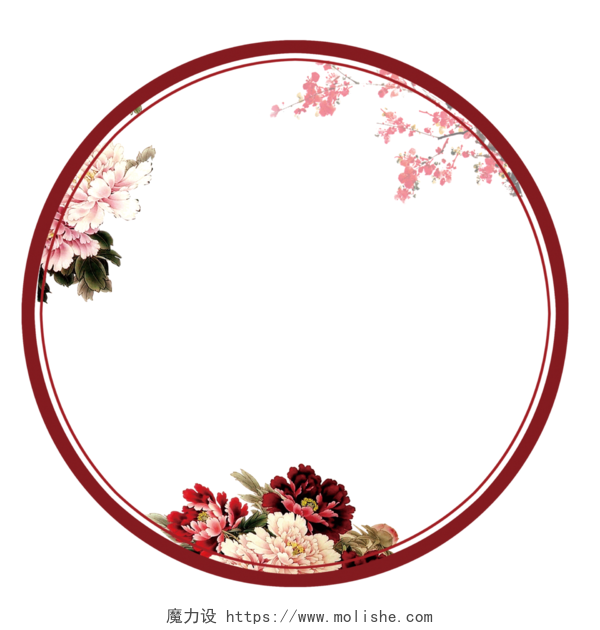 典雅中国风梅花牡丹圆形边框背景素材